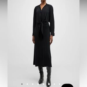 NWT VINCE COLLARED TIE-FRONT Black MIDI Dress Size XS/TP (Fits like a SMALL/MED)